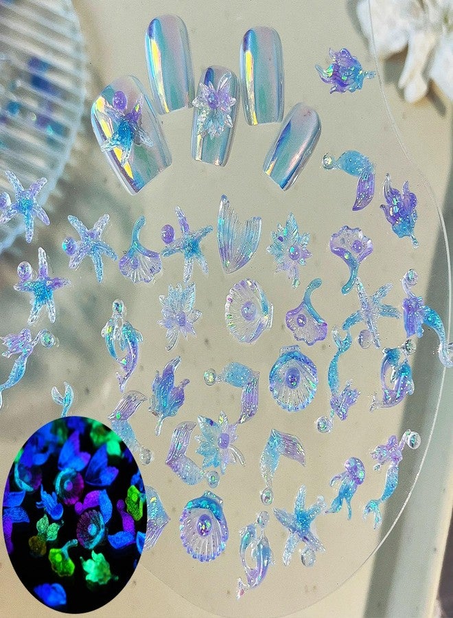 UCCASA 50pcs Ocean Series Nails Charms 3D Resin Night Light Nail Art Supplies for Acrylic Nails Sea Shell Starfish Dolphin Nail Gems and Charms Kawaii Nail Charms for Women Summer DIY Nail Art Decoration - Image 2